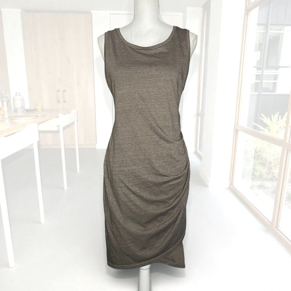 Melrose & Market XXL Ruched Brown Sleeveless Dress Stretch Knee Length Office